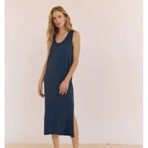 Pact Softspun 100% Organic Cotton Sleeveless Midi Dress Size Large Blue Classic